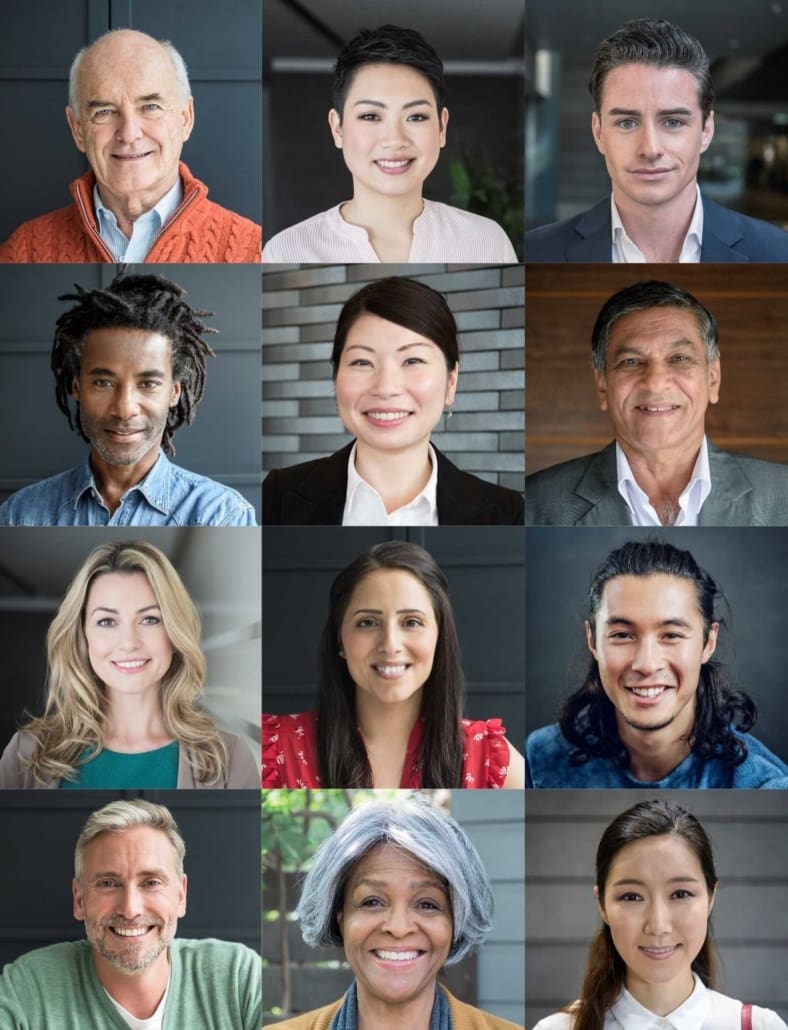 Headshot photos of a diverse group of employees
