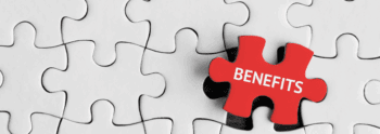 Red puzzle piece with the word benefits on a white puzzle